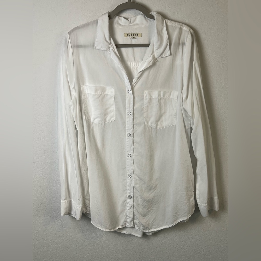 Harper Sheer White Lyocell Classic Button Down Top